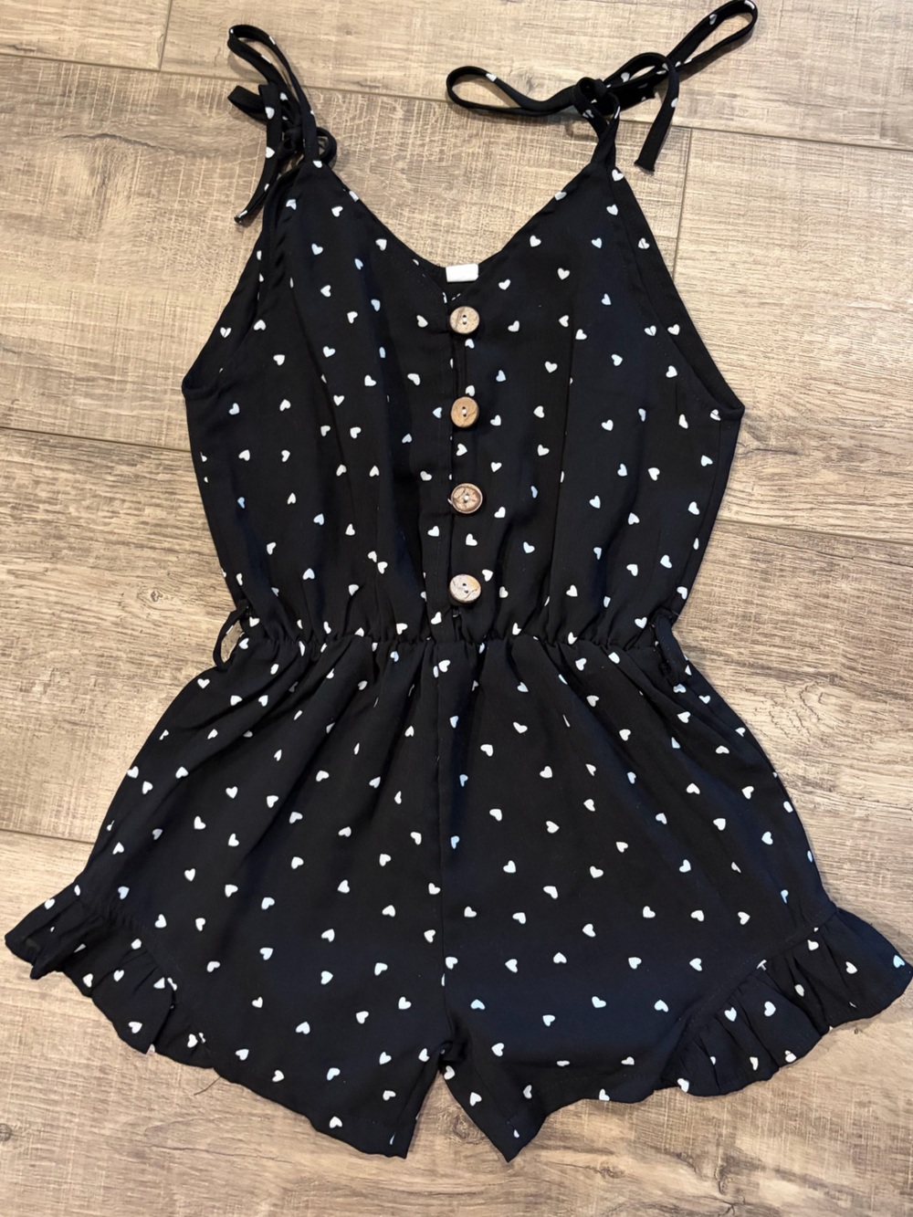 Black Heart Print Button-Front Romper